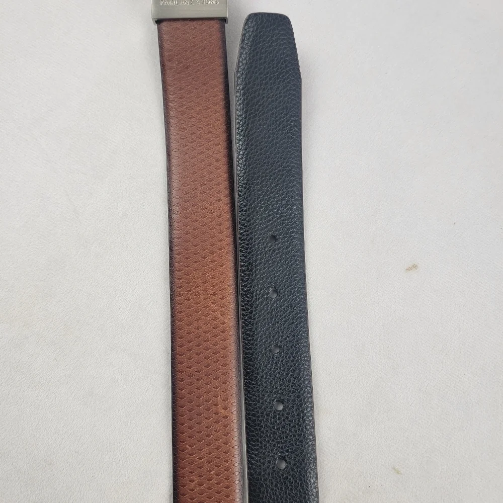 Fairlane & Sons reversible black and brown textured genuine leather belt Size 38